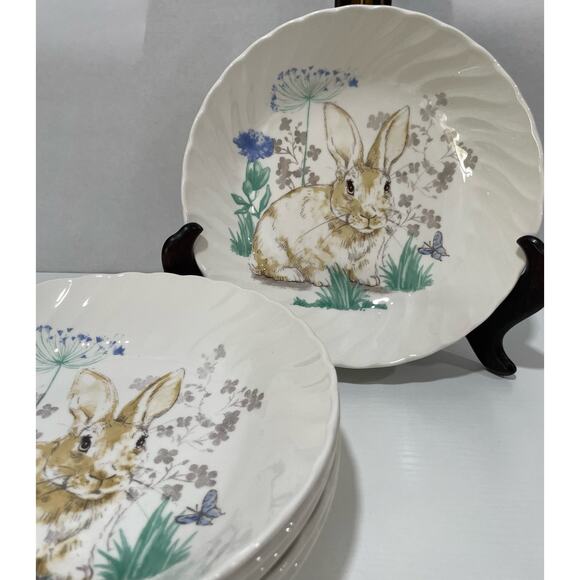 Royal Wessex Set of 6 Bunny Rabbit in Meadow 9" Pasta Bowls Serving - Picture 1 of 7